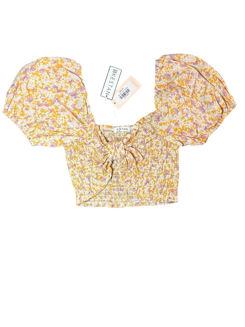 KESTAN Amelie Floral Smocked Puff Sleeve Crop Top NWT Small - Picture 2 of 10